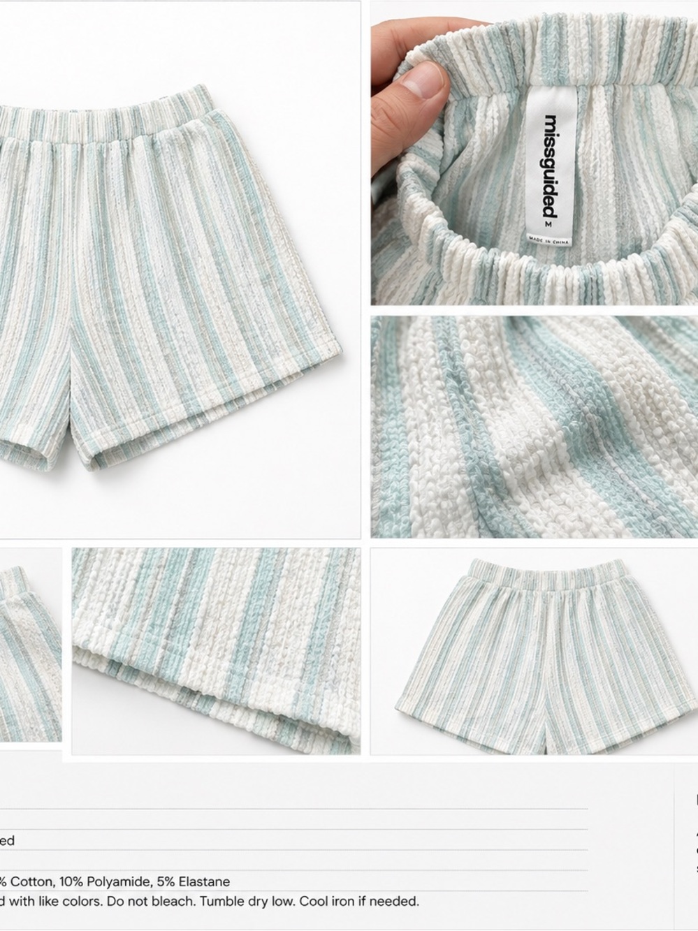 Missguided Cream & Light Blue Striped Relaxed Knit Shorts